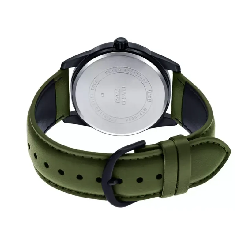 Casio Enticer Green Dial Leather Men's Watch- MTP-VD02BL-3E